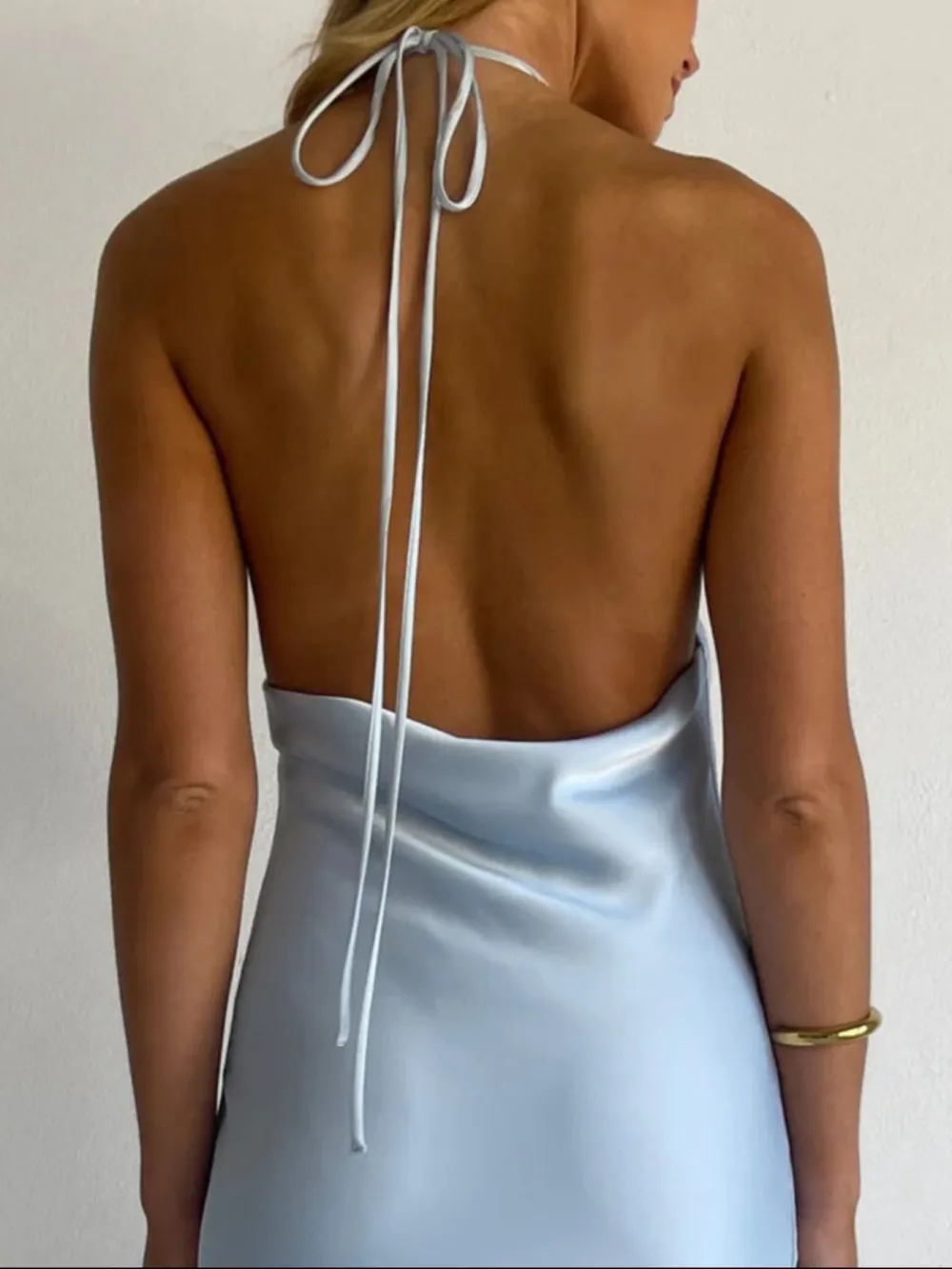 Ruched Halter Satin Maxi Dress