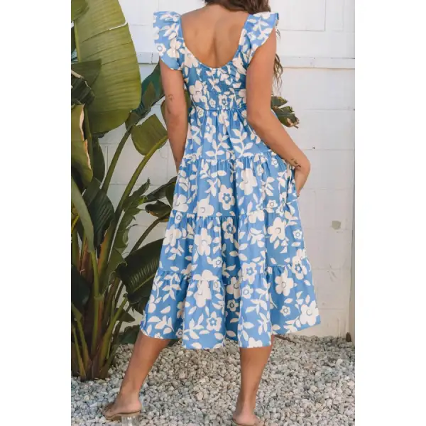 Flutter Shoulder Tiered Flowy Midi Dress