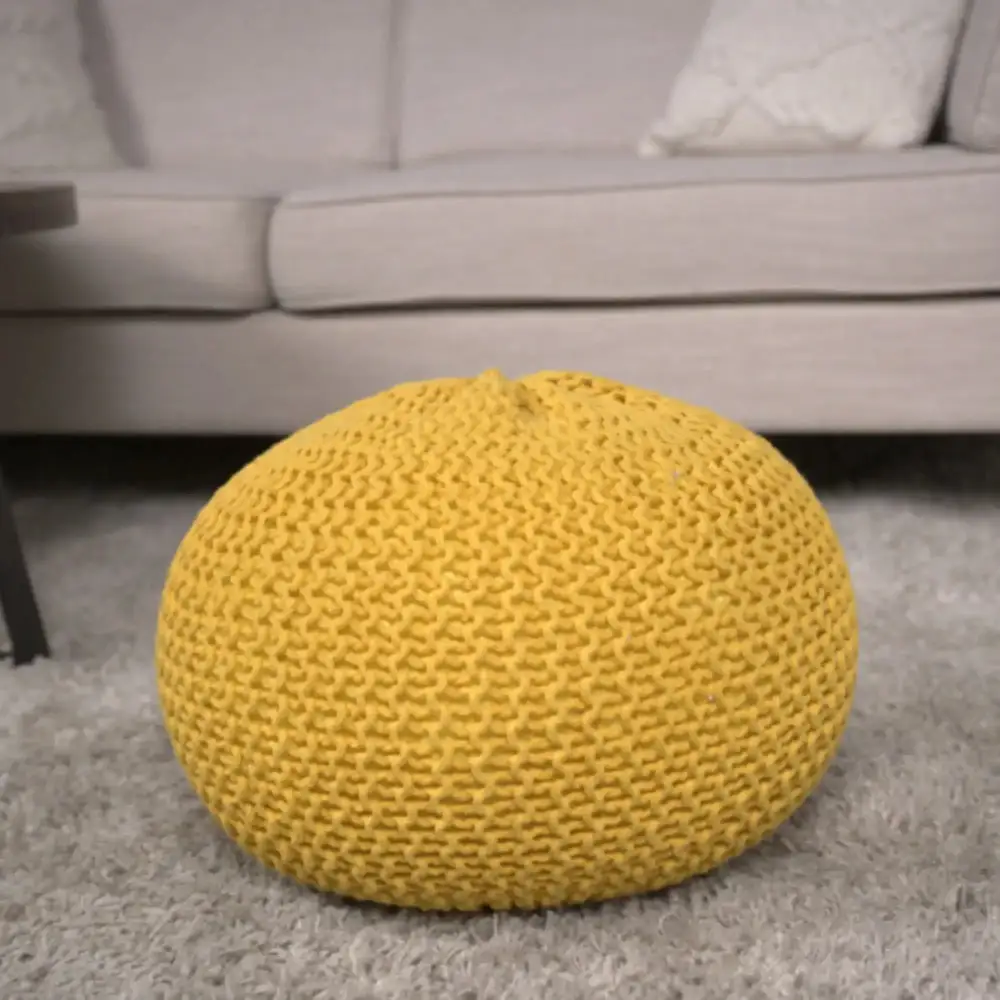 Knitted Cotton Round Pouf Versatile Ottoman and Floor Cushion