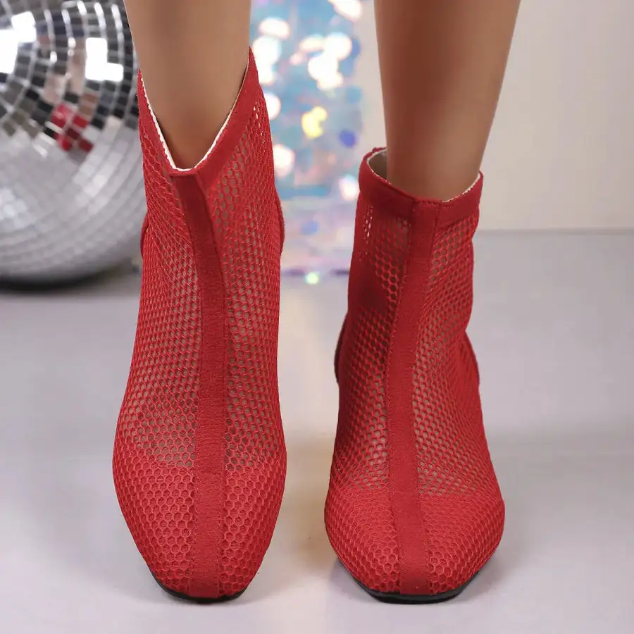 Mesh Block Heel Boots