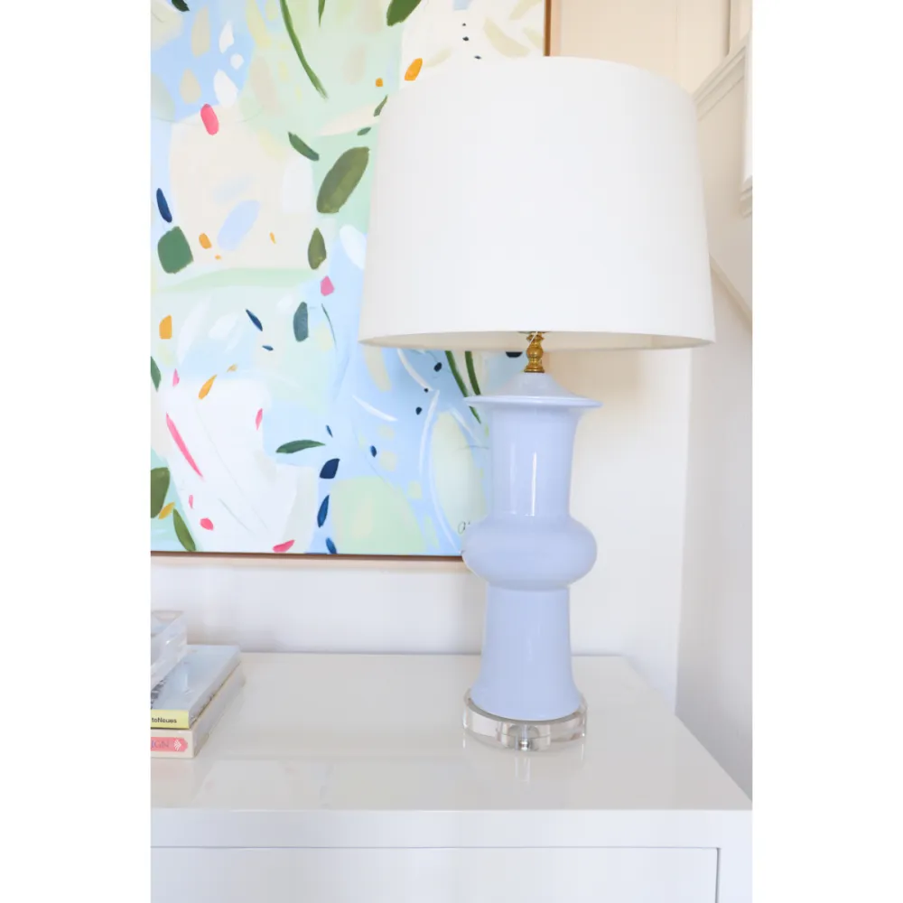 Hourglass Porcelain Drum-Shade Table Lamp