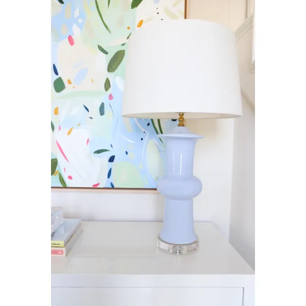 Hourglass Porcelain Drum-Shade Table Lamp