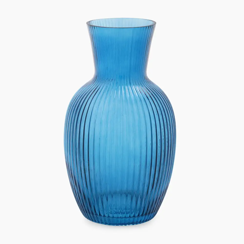 Blue Ribbed Glass Vessel