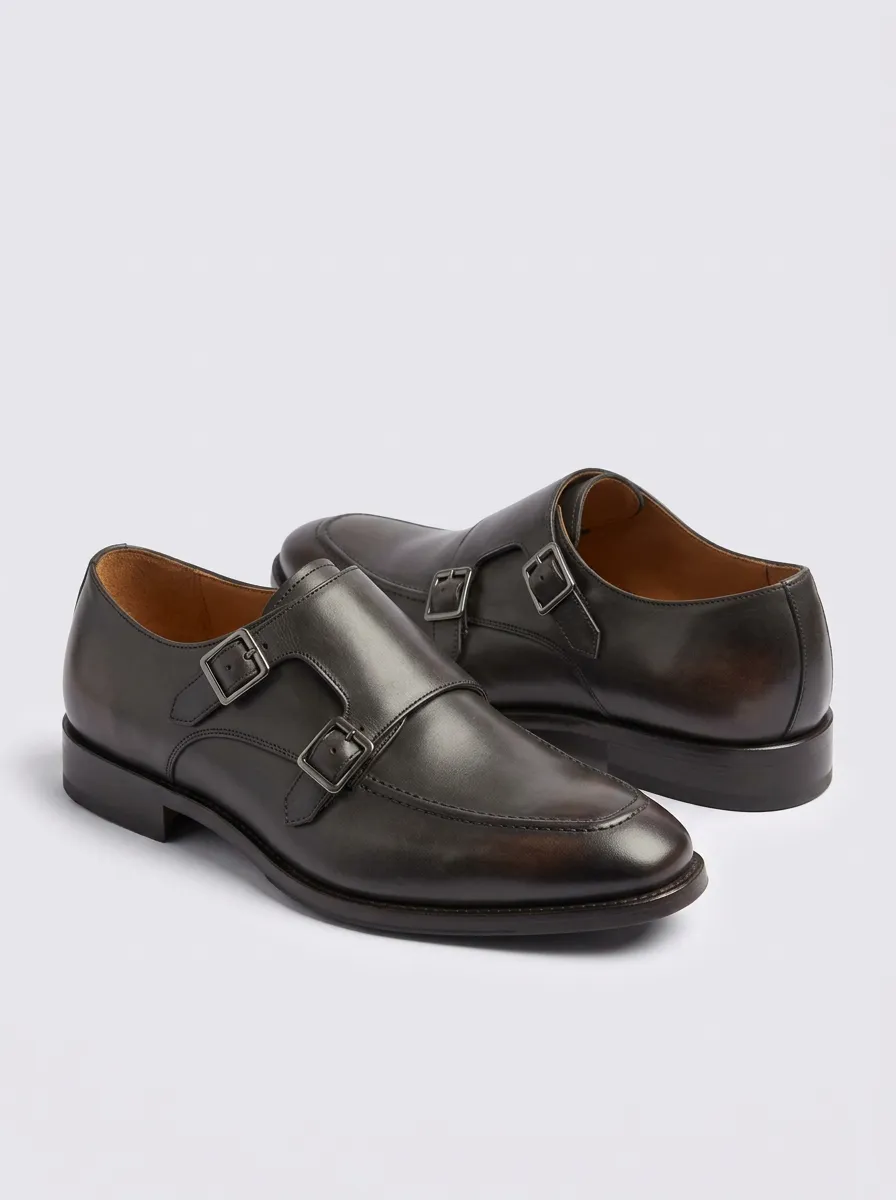 Men's Business Formal Double Monk Strap Leather Shoes
