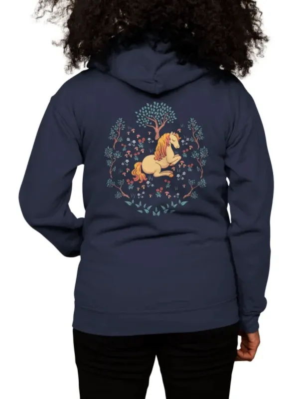 Horse and Plant Print Hoodie