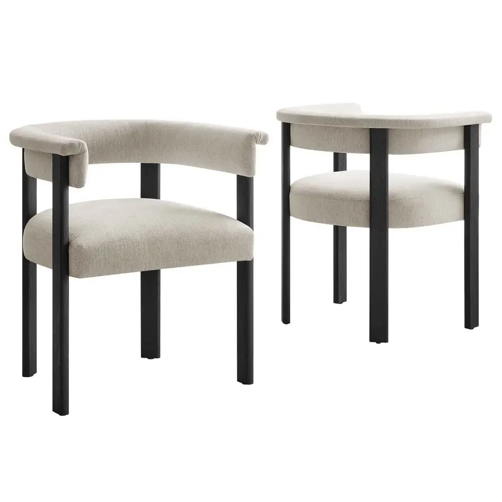 Fabric Upholstered Barrel Dining Chairs Set of Two