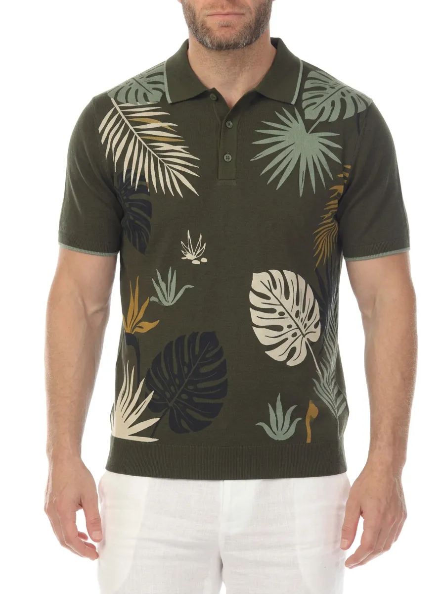Men's Tropical Botanical Leaf Printed Polo Shirt