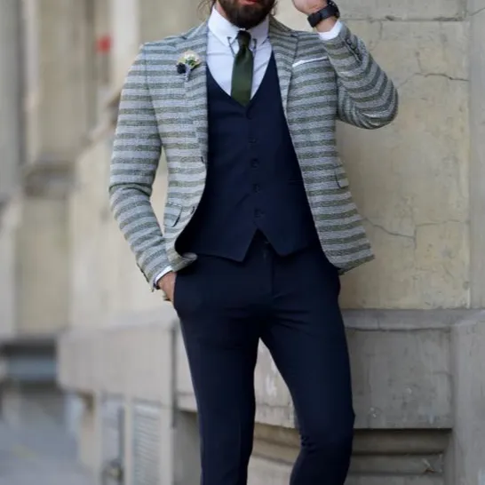 Slim Fit Notch Lapel Striped Blazer