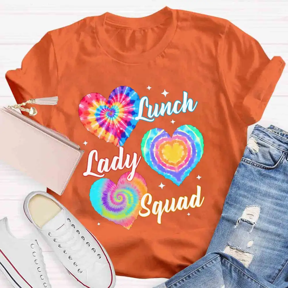 Lunch Lady Squad Colorful Peach Heart T-Shirt