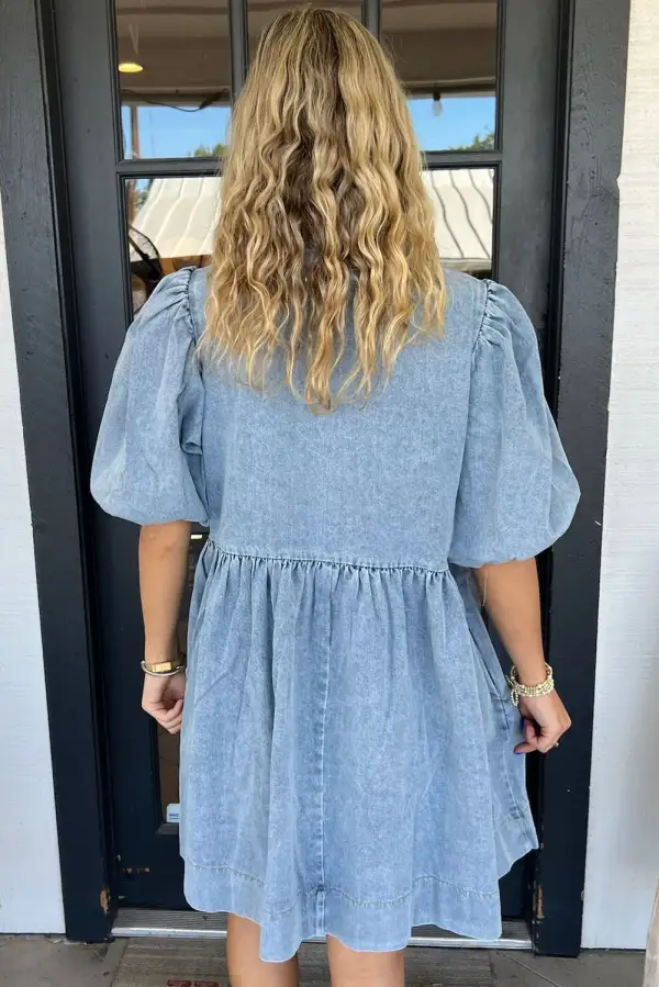 Denim Look Tie Detail Mini Dress