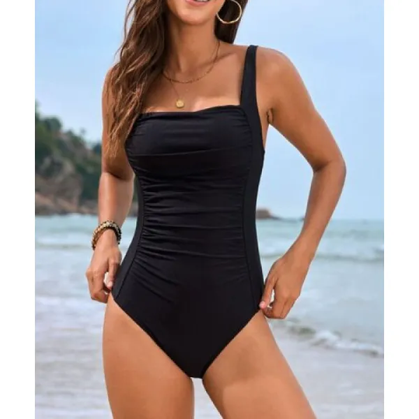 Women's Square-Neck Printed Swimsuit Cover-Up Set
