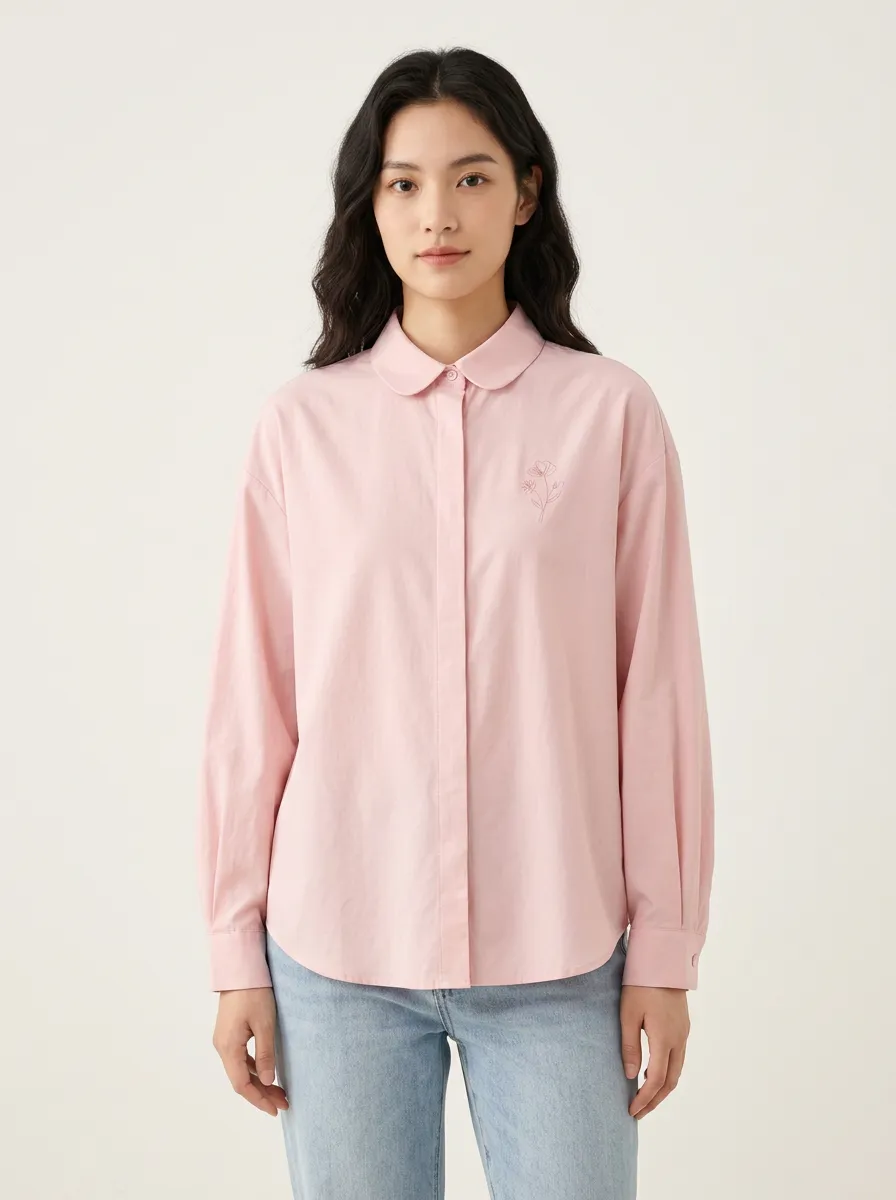 Women's Minimalist Floral Line Art Printed Pink Shirt