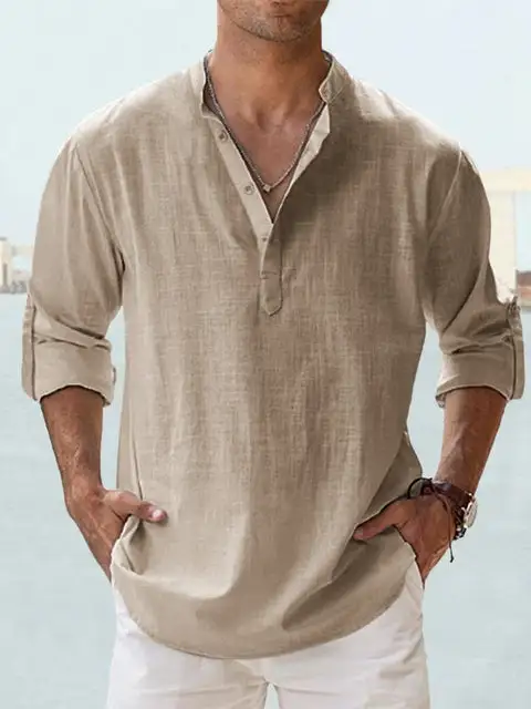 Men's Casual Shirt Long-Sleeve With Stand Collar