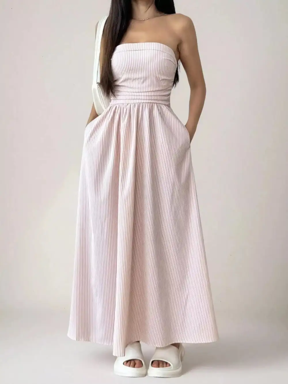 Striped Strapless Casual Maxi Dress