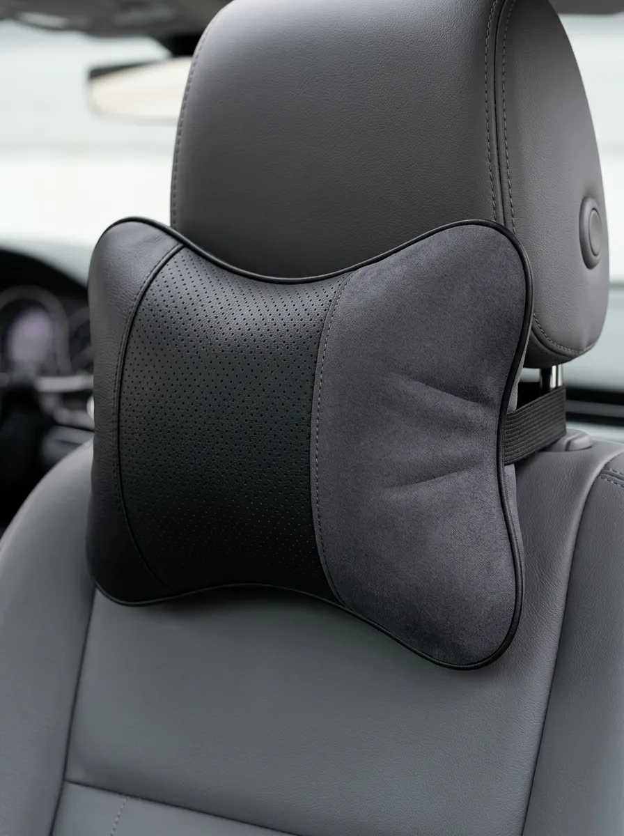 Neck-Support Suede-Look Leather-Look Car Neck Support Pillow