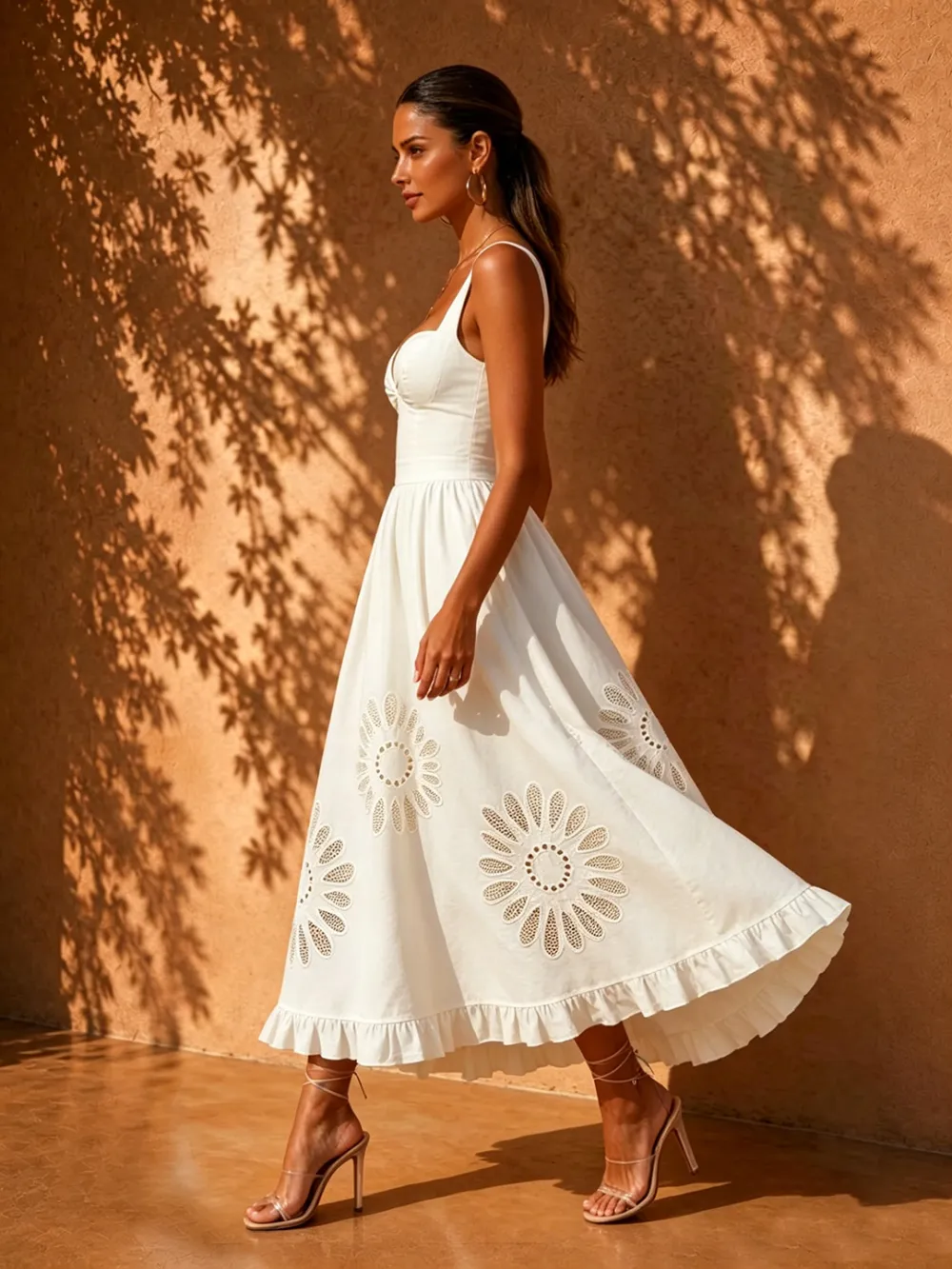 Liliana Camisole Hollow-Out Midi Dress In White
