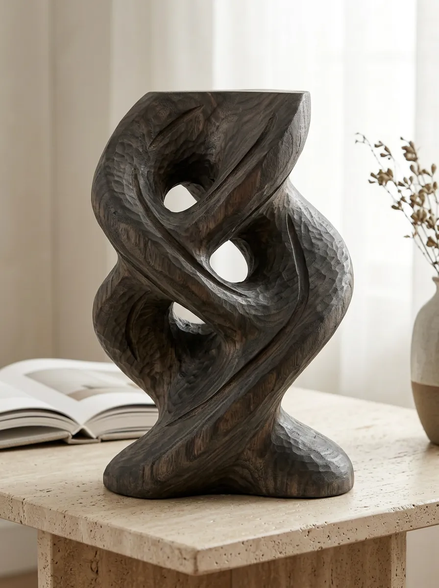Modern Home Decor Abstract Hand-Carved Wooden Sculpture Ornament