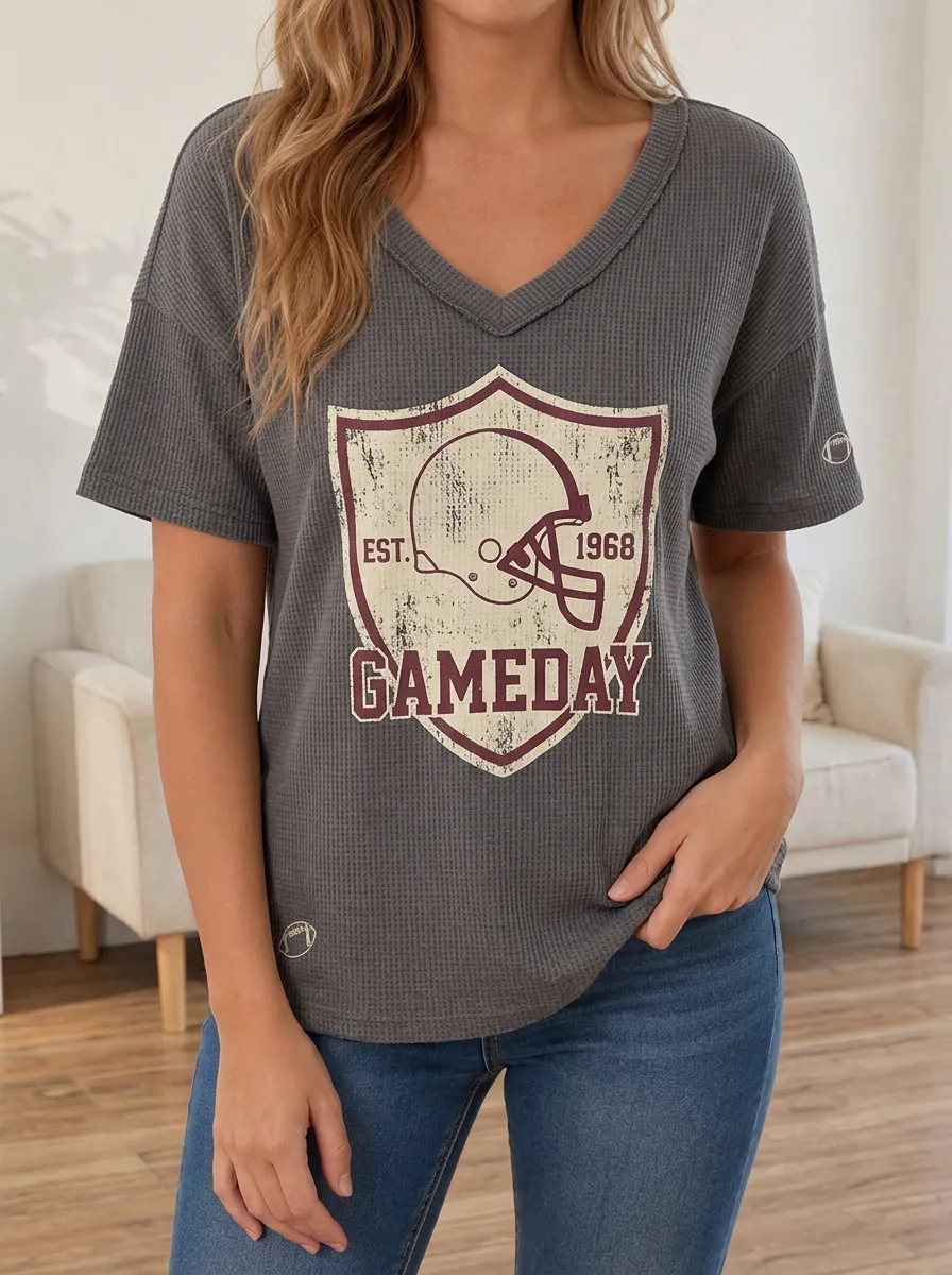 Women's Heritage Football Gameday Helmet Shield Printed Waffle Top