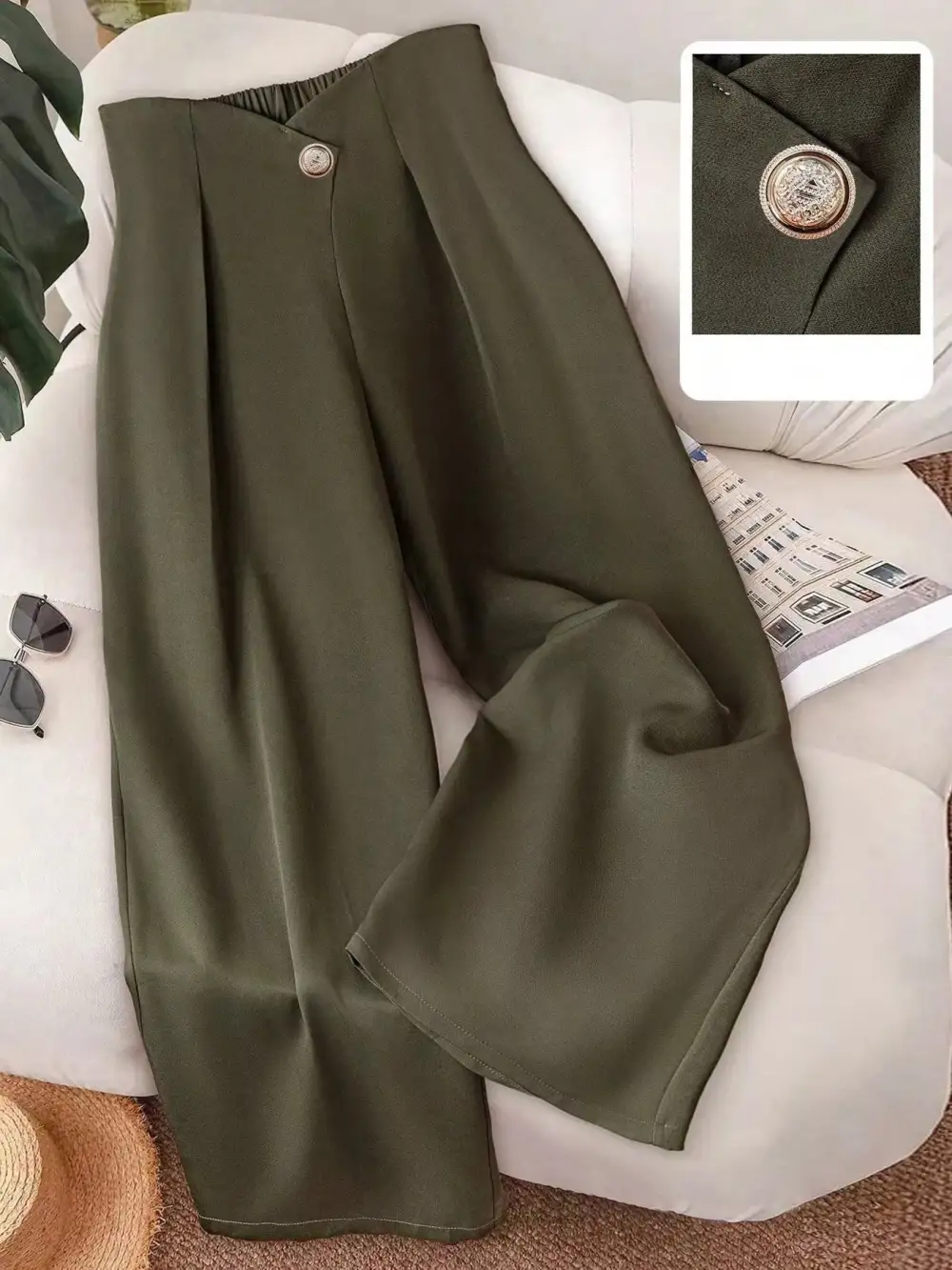 Wide Leg Button Accent Pants