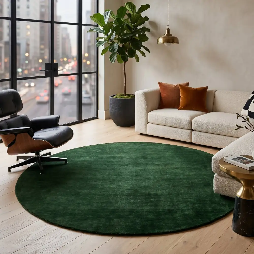 Hand-Loomed Wool Fringe Round Carpet