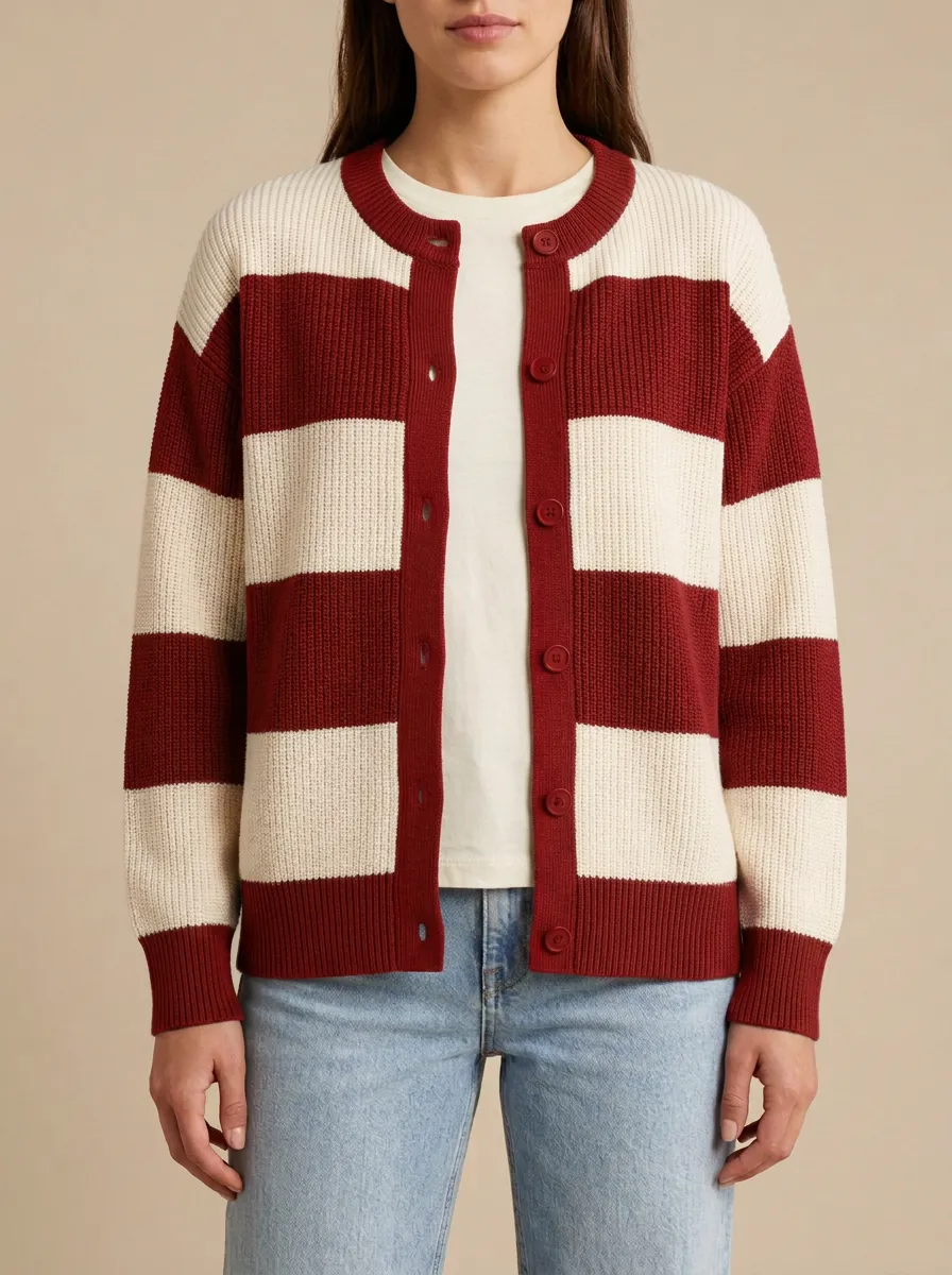 Classic Statement Distinctive Rugby Striped Knit Cardigan