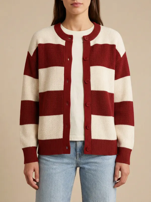 Classic Statement Distinctive Rugby Striped Knit Cardigan