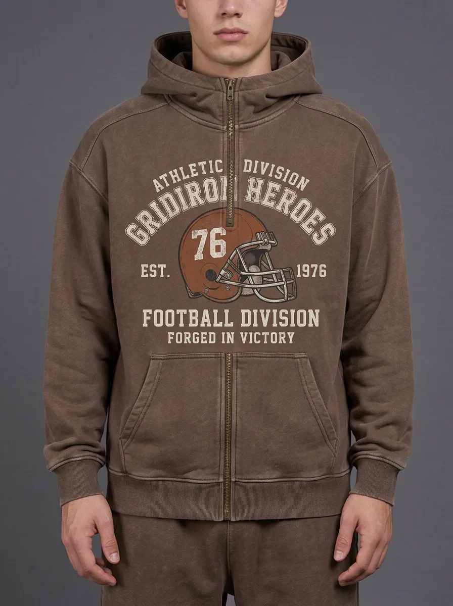 Men's American Football Lover Gridiron Helmet Printed Zip Hoodie
