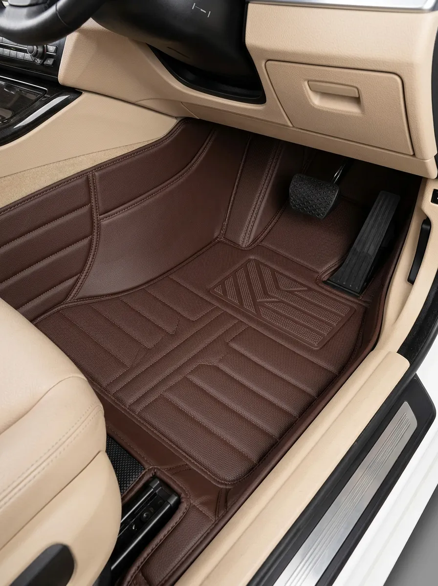 Stitched Leather-Look Floor Mats