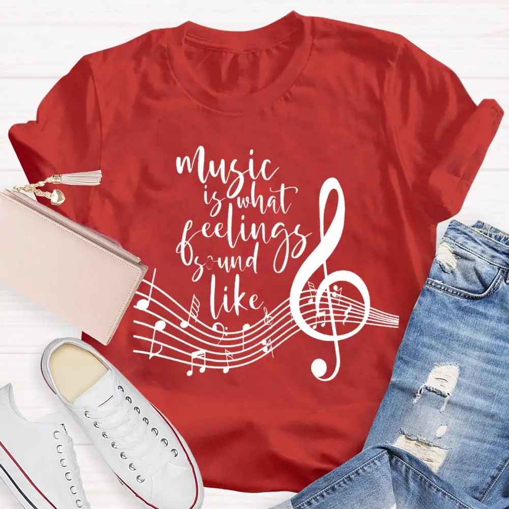 Music Is What Feelings Sound Like Musical Pattern T-Shirt
