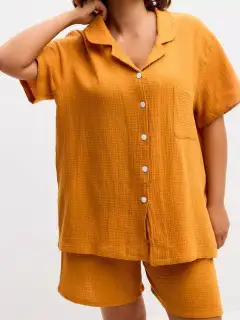 Pocketed Cotton Shirt and Shorts Matching Set