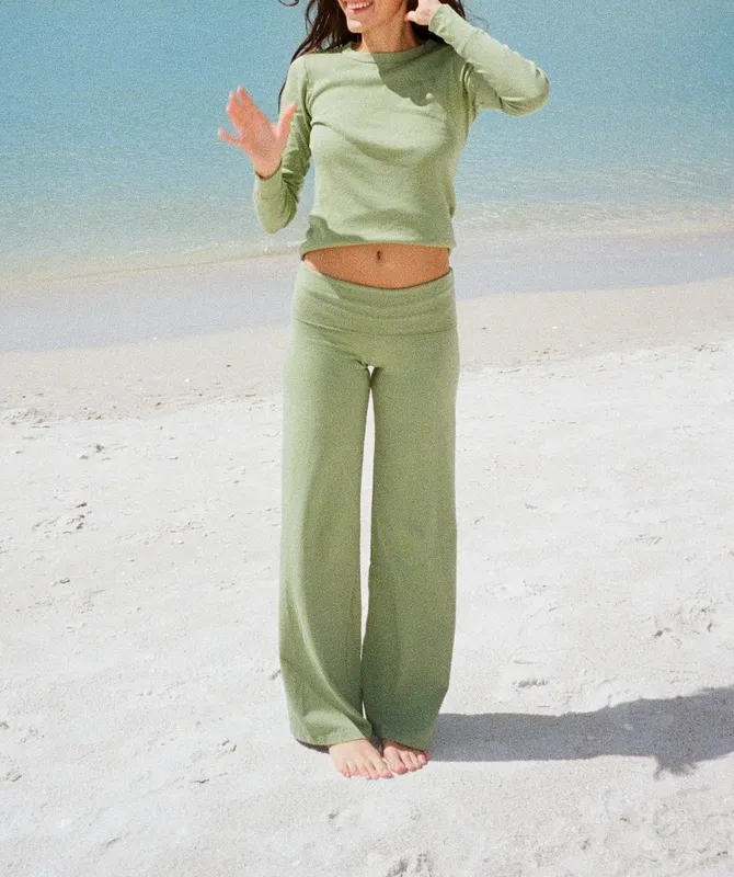Light Olive Green Wide Leg Pants
