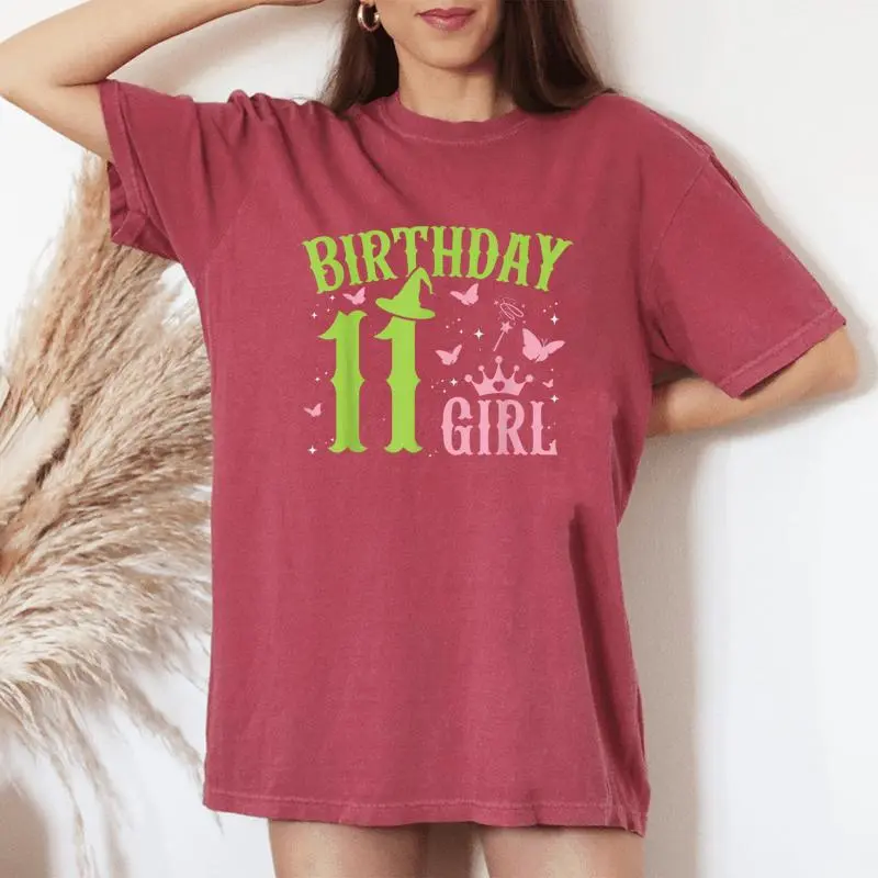 Green Pink Theme 11 Year Old Birthday Girl Witch Party Bday Women's Oversized Comfort T-Shirt