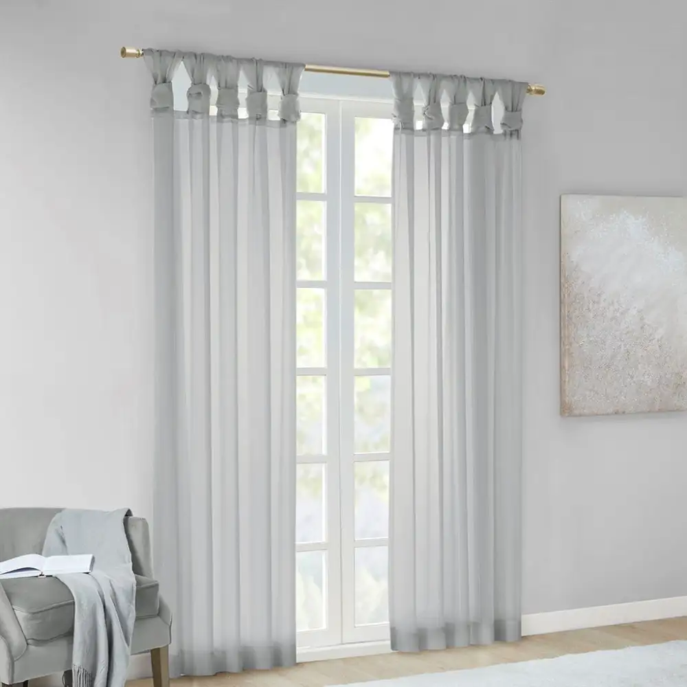 Relaxed Sheer Polyester Solid Twist-Tab Curtain Panel
