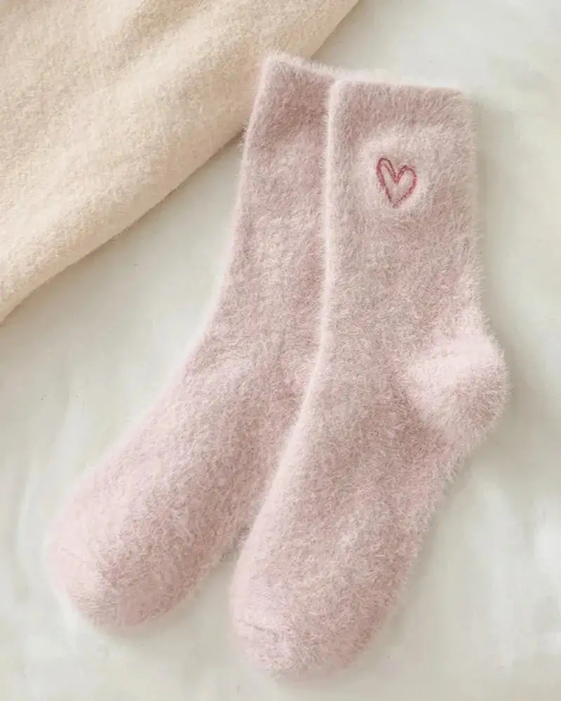 Plush Heart Motif Knee High Socks