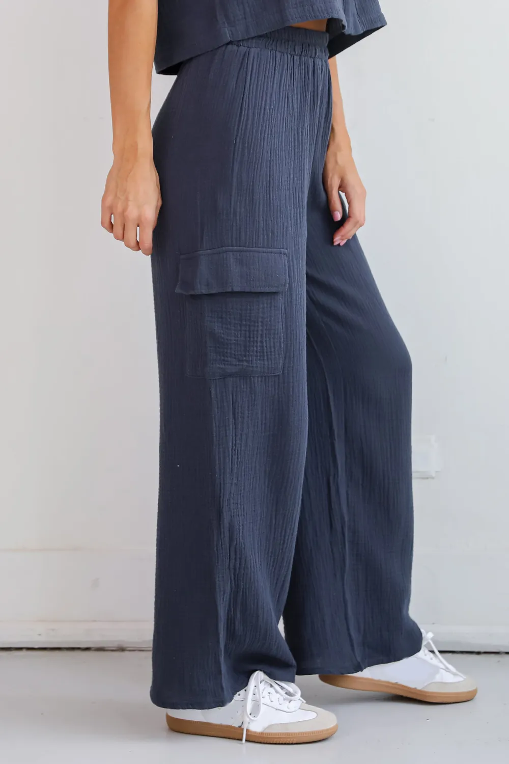 Charcoal Linen Cargo Pants