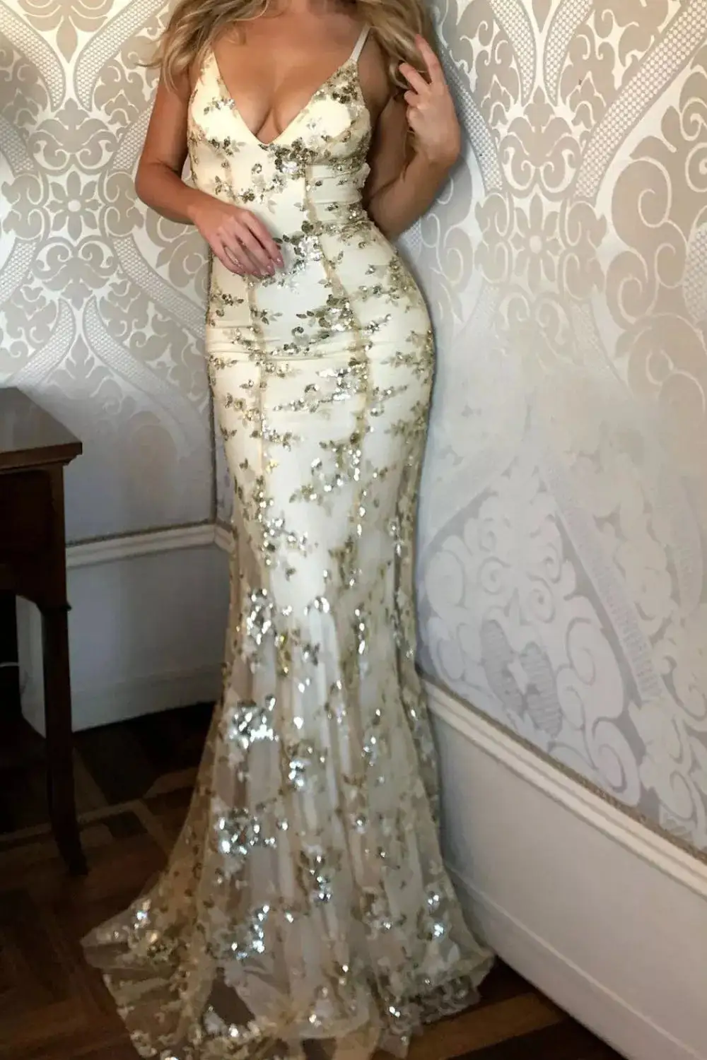 Full Size Sequin Tie Back V Neck Maxi Dress Plus Size