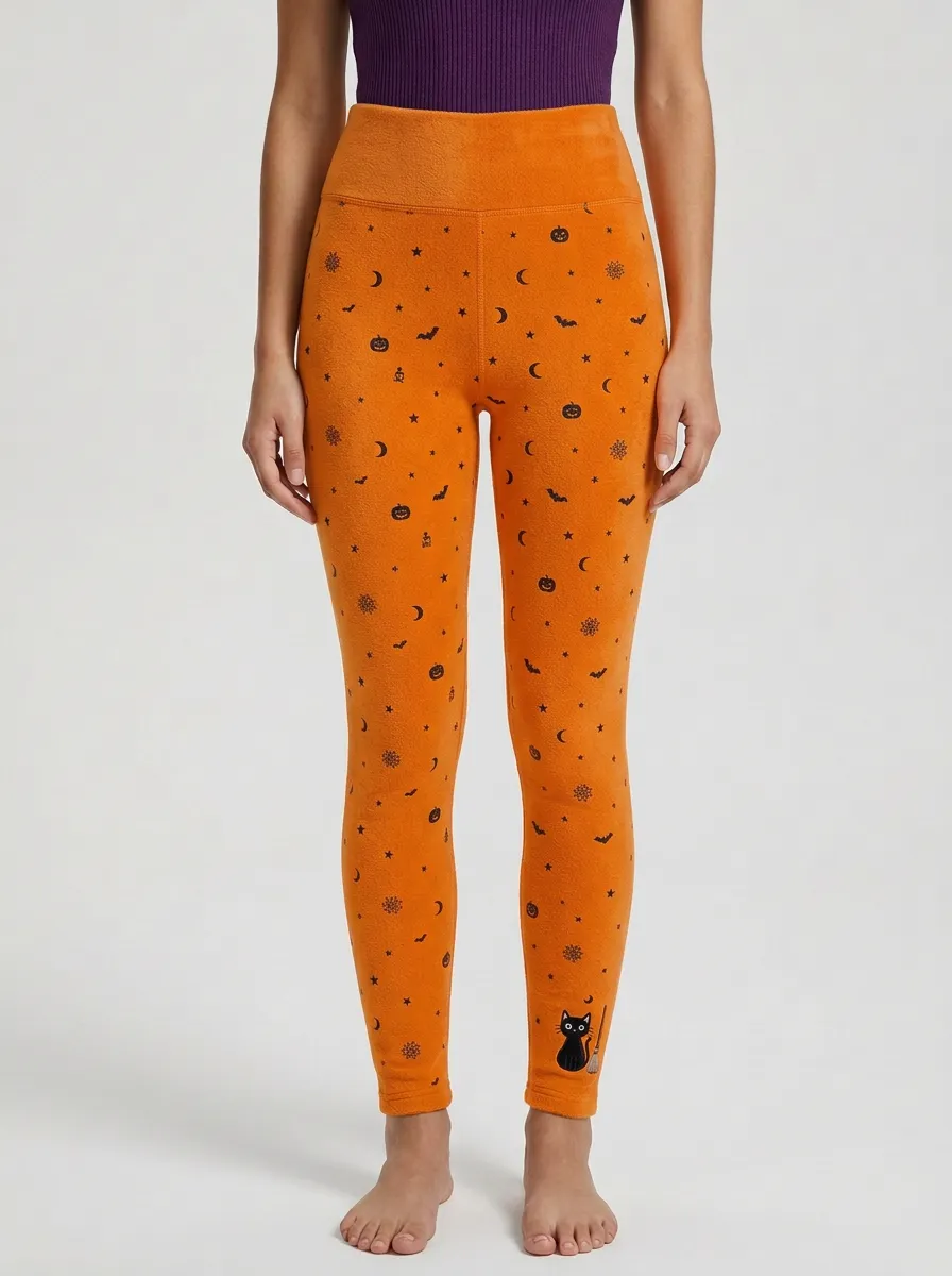 Women's Halloween Pumpkin Bat Cat Moon Star Leggings