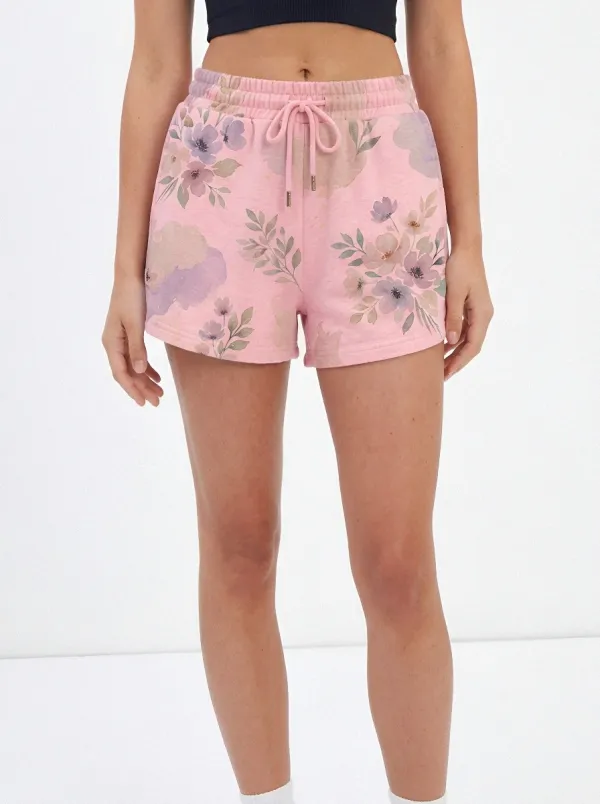 Women's Floral Lover Watercolor Botanical Printed Heathered Shorts