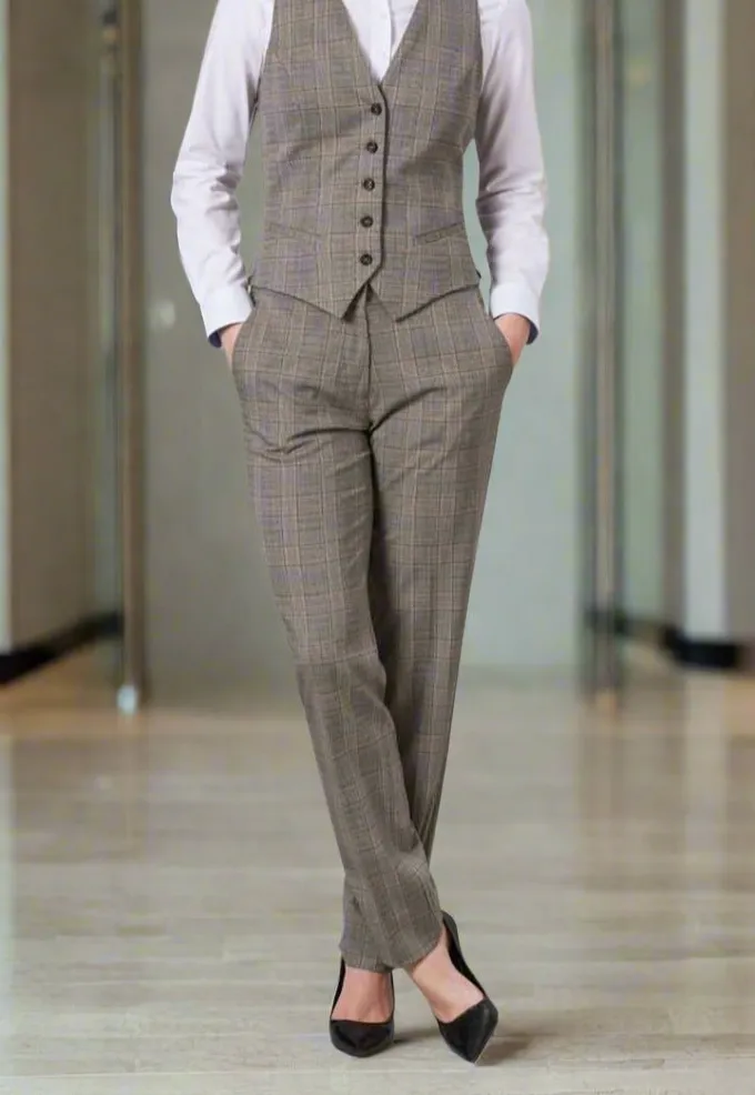 Women's Checked Tailored Fit Slim Leg Suit Trousers