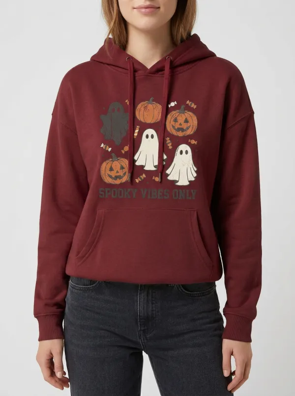 Women's Halloween Spooky Vibes Ghost Pumpkin Printed Hoodie