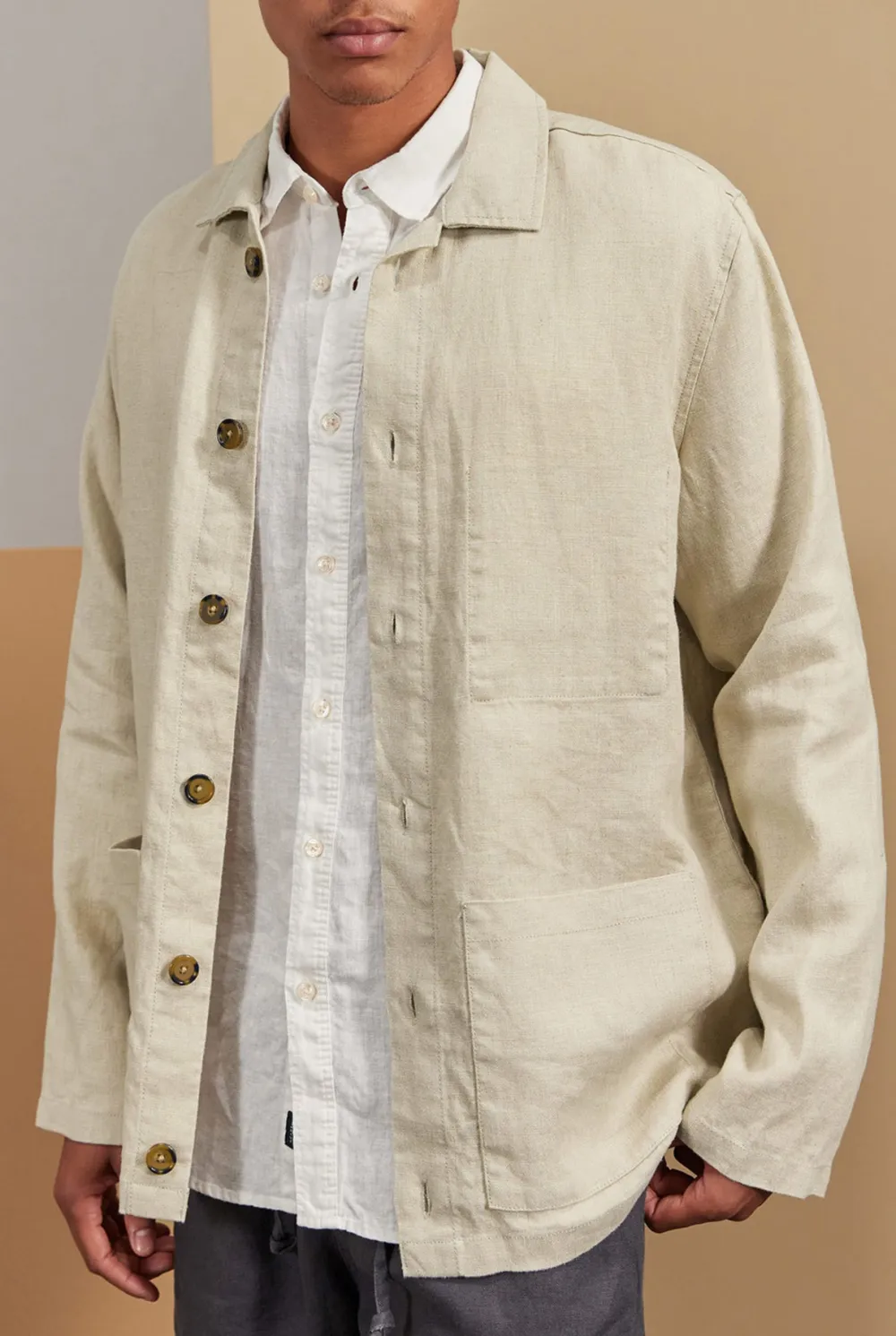 Casual Linen Overshirt- Navy