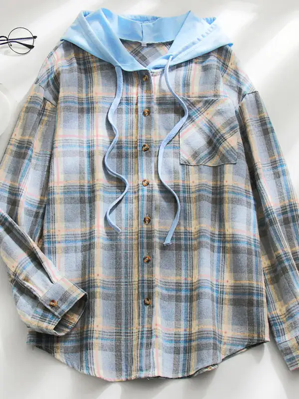 Button-Down Hooded Collared Cotton Jacket