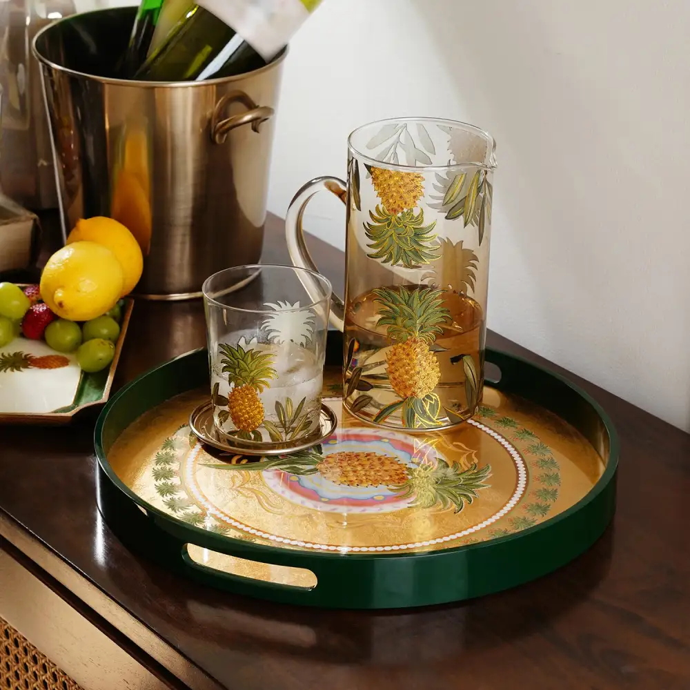Gold Pineapple Round Serving Tray