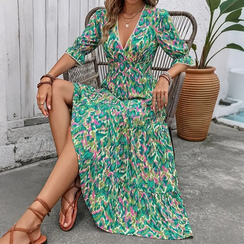 Women's V-Neck Ruffled Bridal Maxi Dress