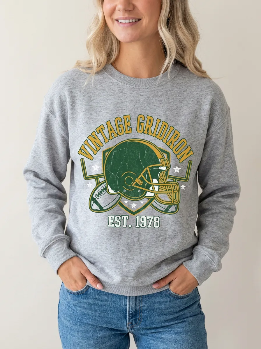 Women's Football Fan Vintage Gridiron Helmet Printed Sweatshirt