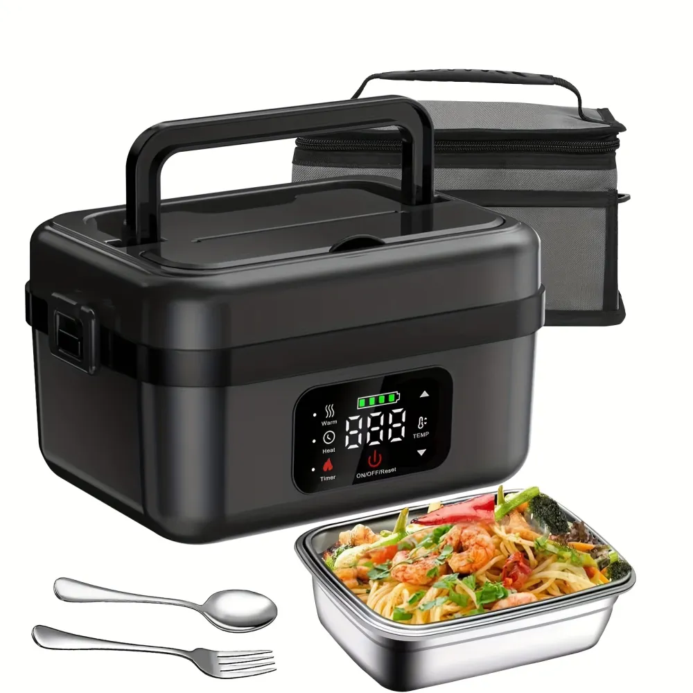 USB Rechargeable Electric Lunch Box with Digital Display, Portable Food Warmer for On-the-Go Meals - USB