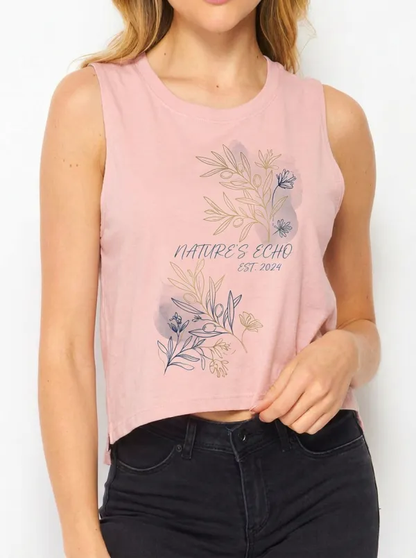 Women's Nature Lover Olive Branch Floral Printed Crop Tank Top