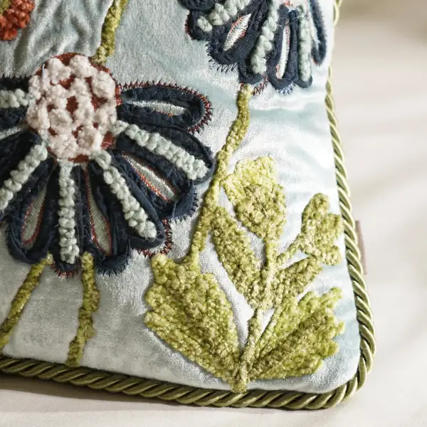 Blue Floral Velvet Cushion Cover
