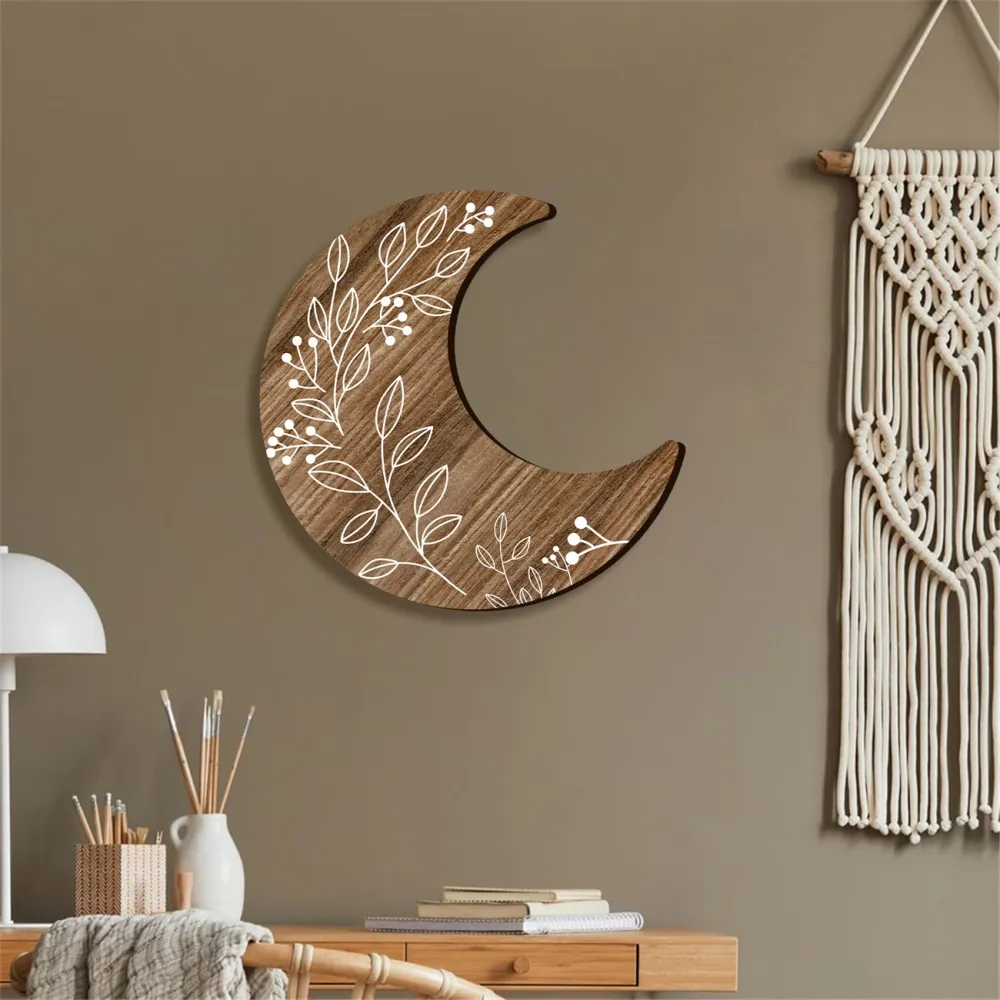 Wooden Floral Moon Wall Art