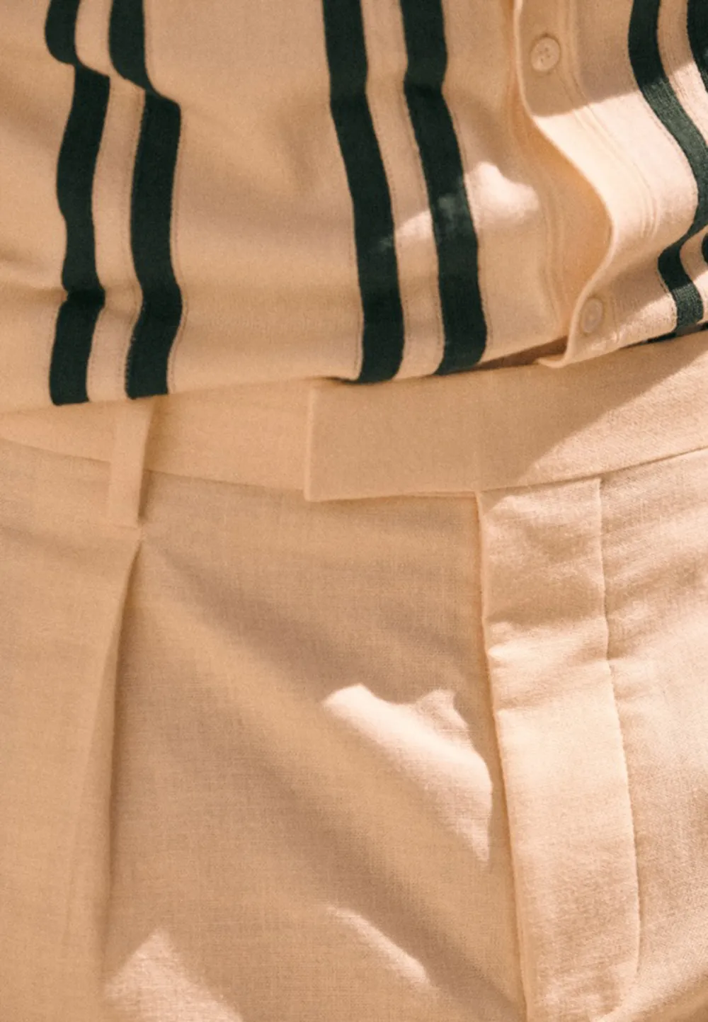 Ecru Pleated High Waist Cropped Trousers